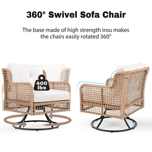 4 Pieces Patio Furniture Set with Swivel Chairs, Outdoor Wicker Sofas - Toddcraft