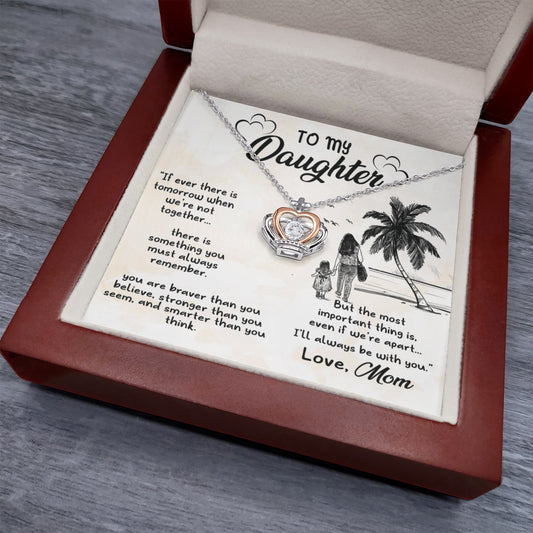 Crown Pendant Necklace with cubic zirconia in gift box, emotional message for daughter.
