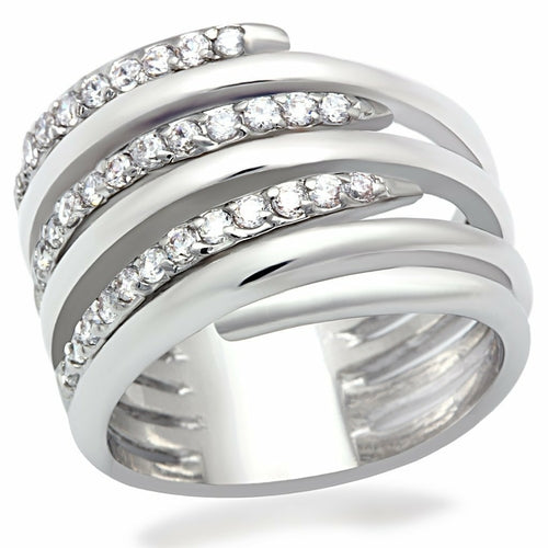 LO2075 - Rhodium Brass Ring with AAA Grade CZ in Clear - Toddcraft