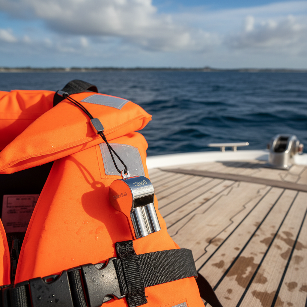 Whistle attached to life vest