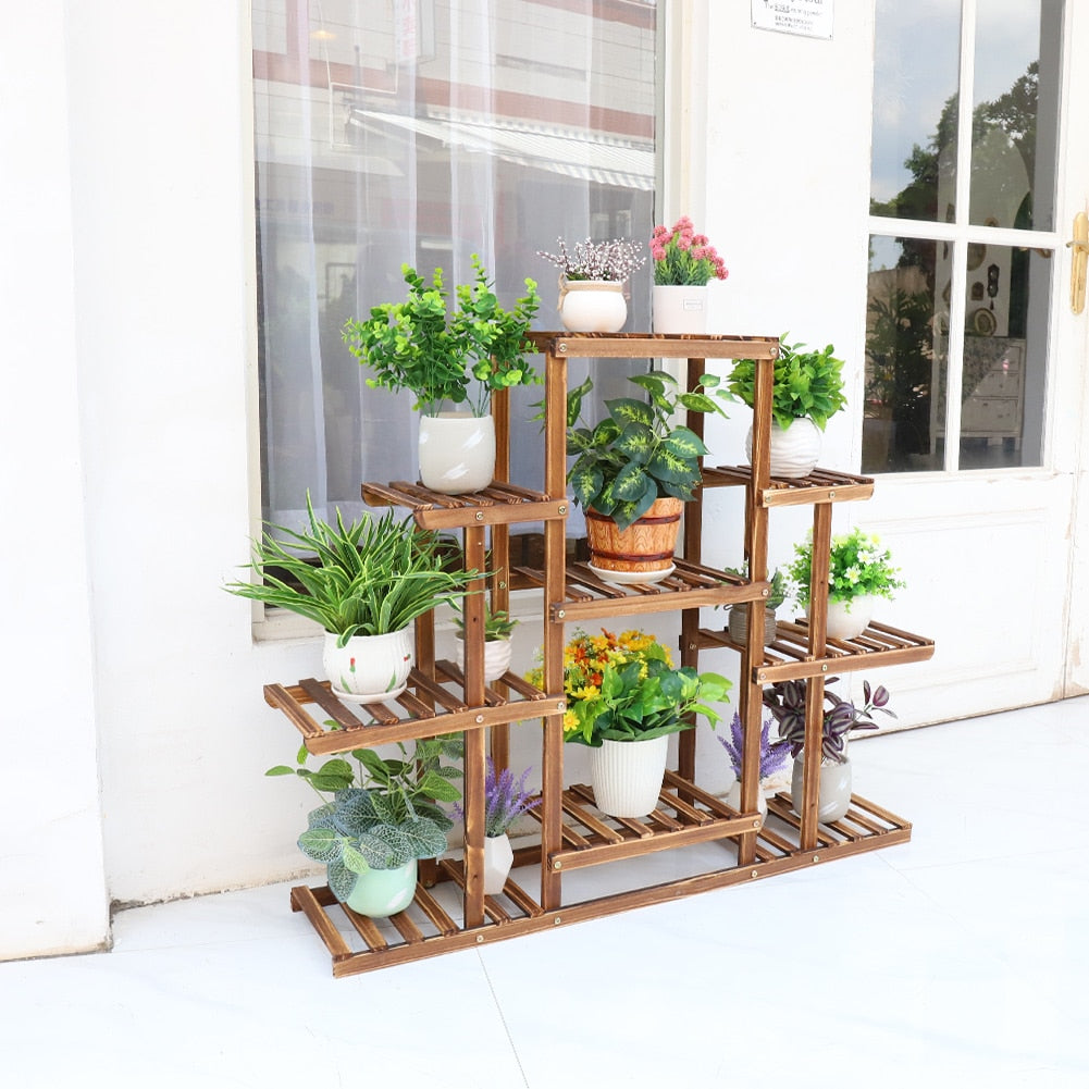 Indoor 9 Tier Wooden Plant Home Decor Stand - Toddcraft