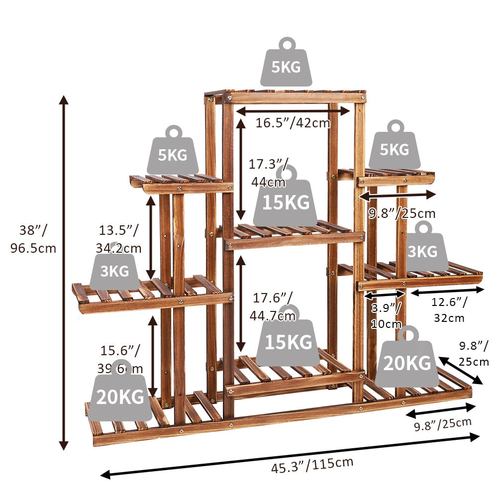 Indoor 9 Tier Wooden Plant Home Decor Stand - Toddcraft