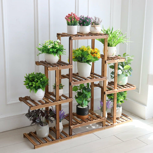 Indoor 9 Tier Wooden Plant Home Decor Stand - Toddcraft