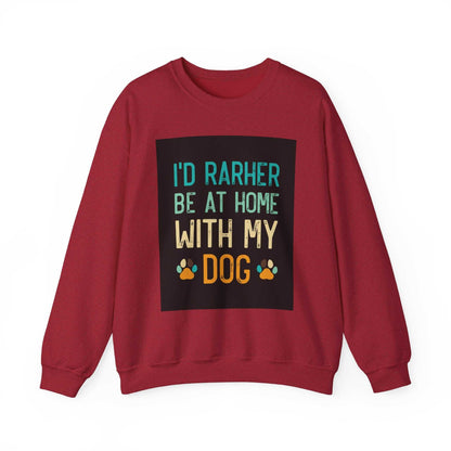 Unisex Heavy Blend™ Crewneck Sweatshirt in red with dog-themed print.