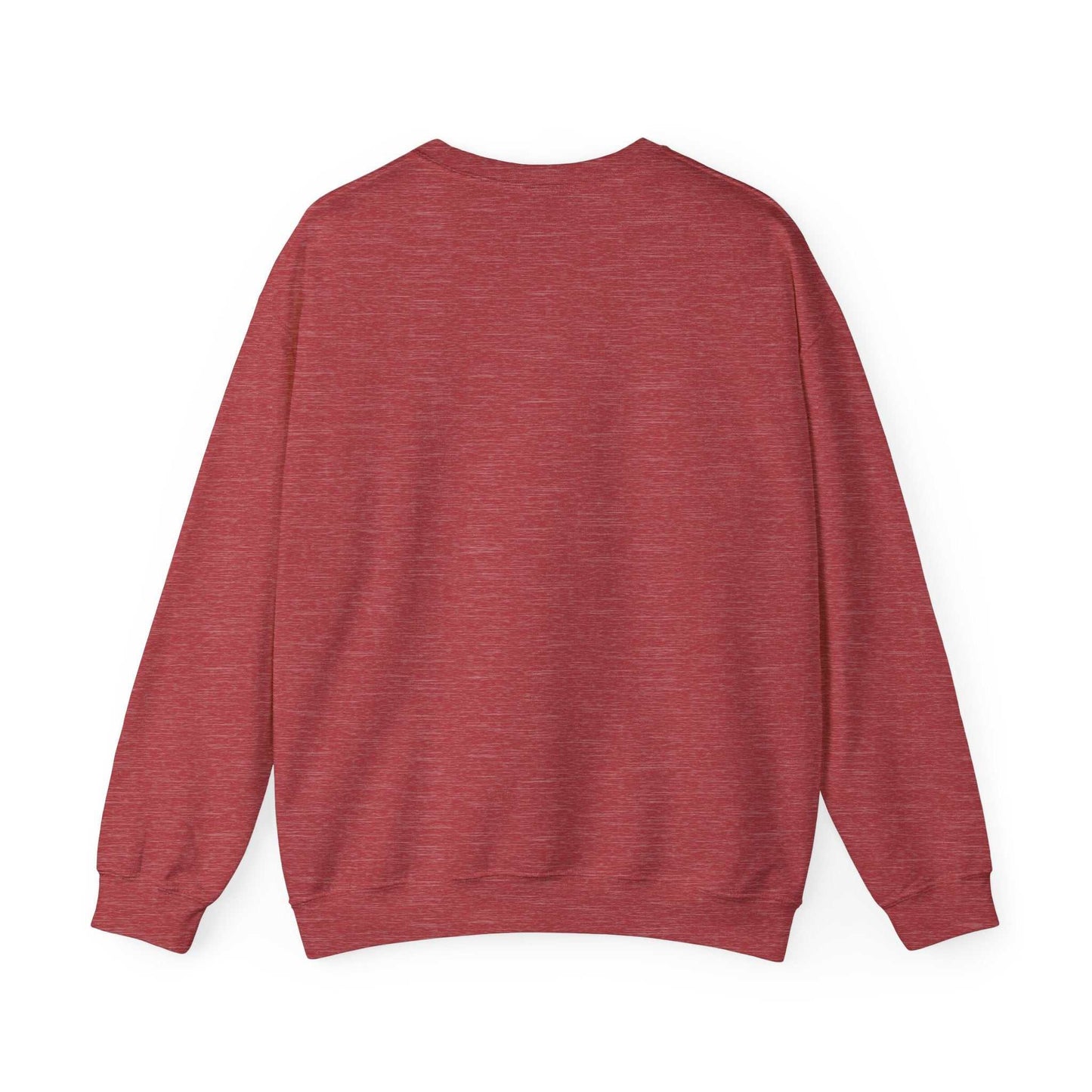 Unisex heavy blend crewneck sweatshirt in red, back view showcasing medium-heavy fabric blend.
