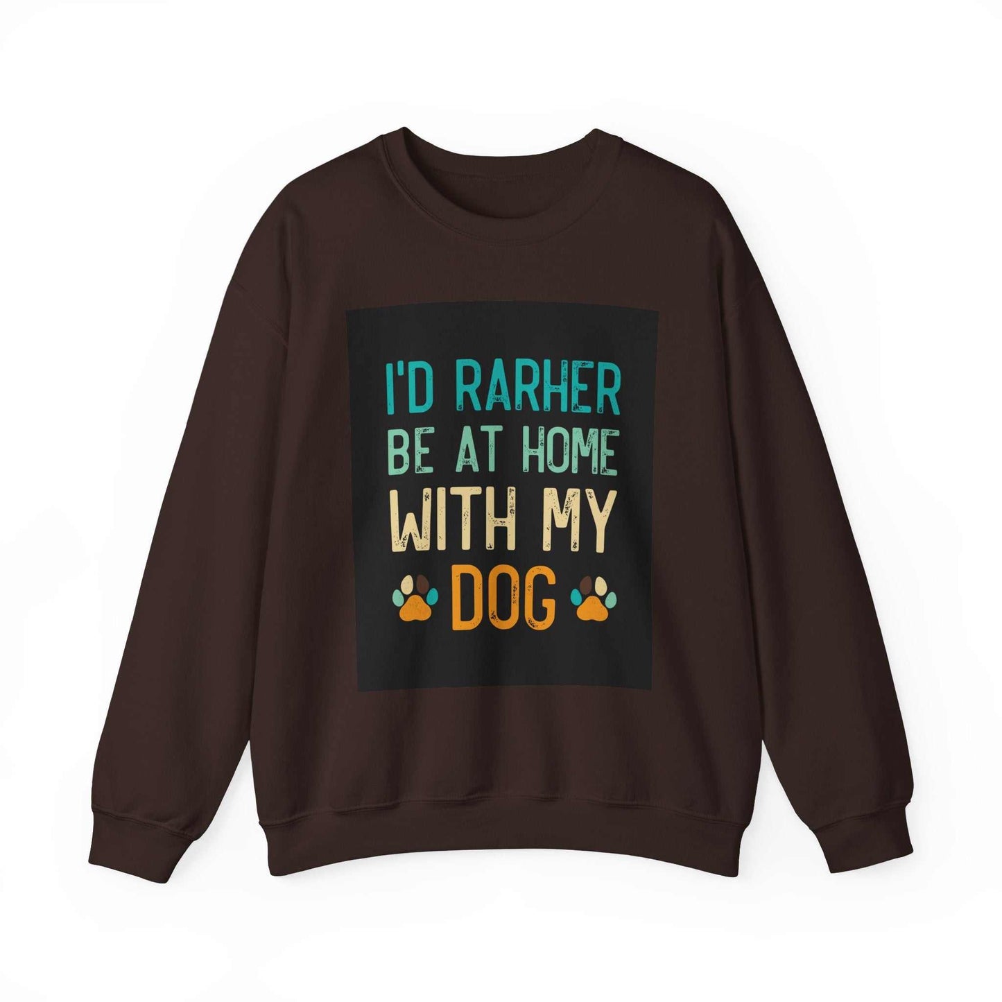 Unisex Heavy Blend™ Crewneck Sweatshirt with "I'd Rather Be at Home with My Dog" design.