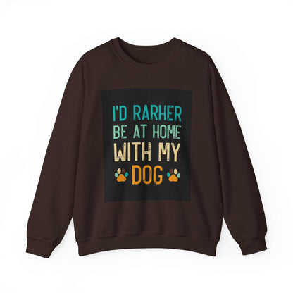 Unisex Heavy Blend™ Crewneck Sweatshirt with "I'd Rather Be at Home with My Dog" design.