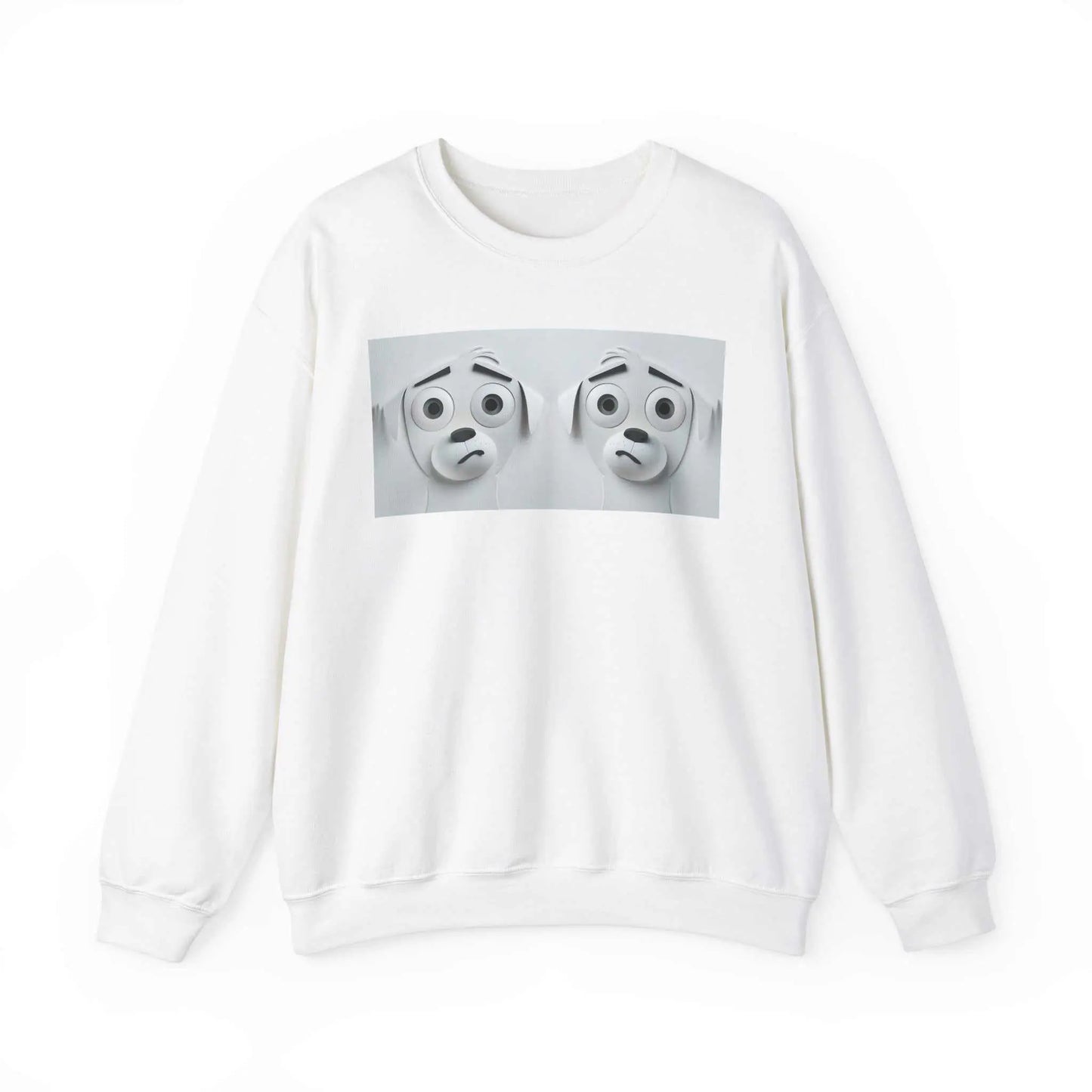 Sarcastic Dog Face 3D Sweatshirt in white, featuring a unique dog design, made from a cozy cotton-polyester blend.