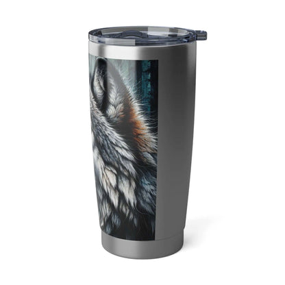 Vagabond Wolf 20oz Tumbler with vibrant wolf design, insulated travel mug for adventurers.