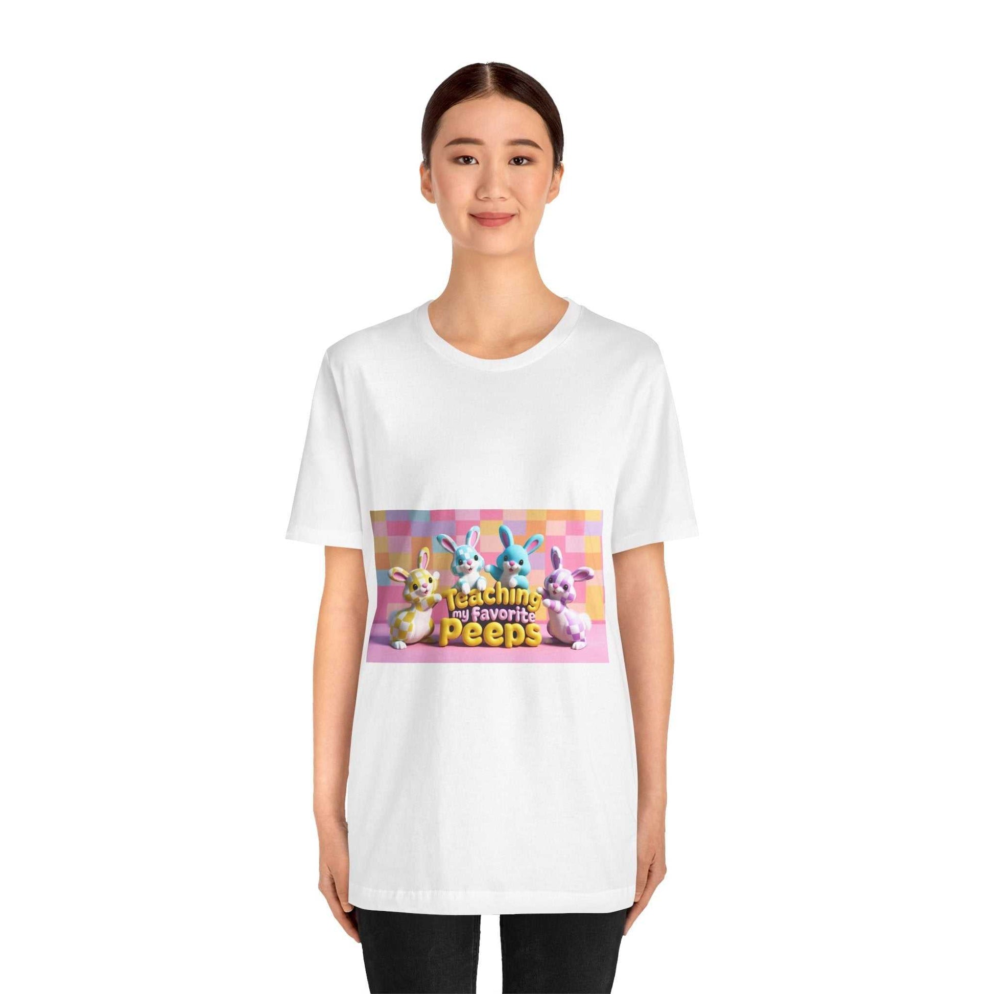 Unisex jersey short sleeve tee in soft cotton with colorful graphic print, featuring a comfortable crew neckline and retail fit.