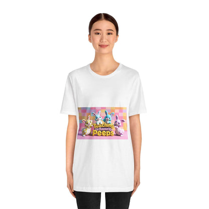 Unisex jersey short sleeve tee in soft cotton with colorful graphic print, featuring a comfortable crew neckline and retail fit.