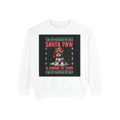 Santa Paw Unisex Garment-Dyed Sweatshirt, Cozy Holiday Gift, Dog Lover Apparel, Christmas Sweatshirt, Comfortable Layering