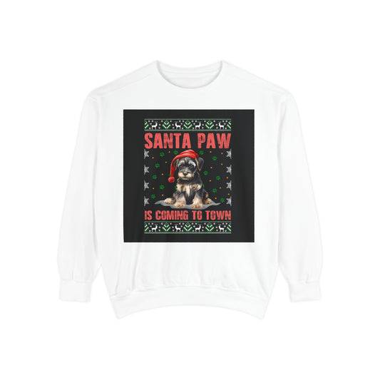 Santa Paw Unisex Garment-Dyed Sweatshirt, Cozy Holiday Gift, Dog Lover Apparel, Christmas Sweatshirt, Comfortable Layering