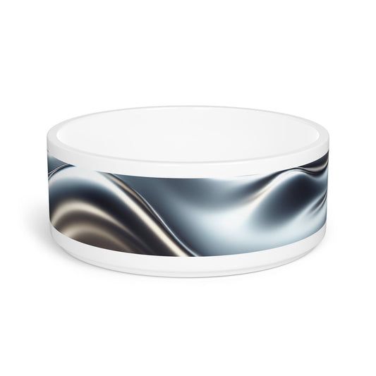 White ceramic custom pet bowl with a glossy finish and a sleek design wrapping halfway around; durable and dishwasher/microwave-safe.