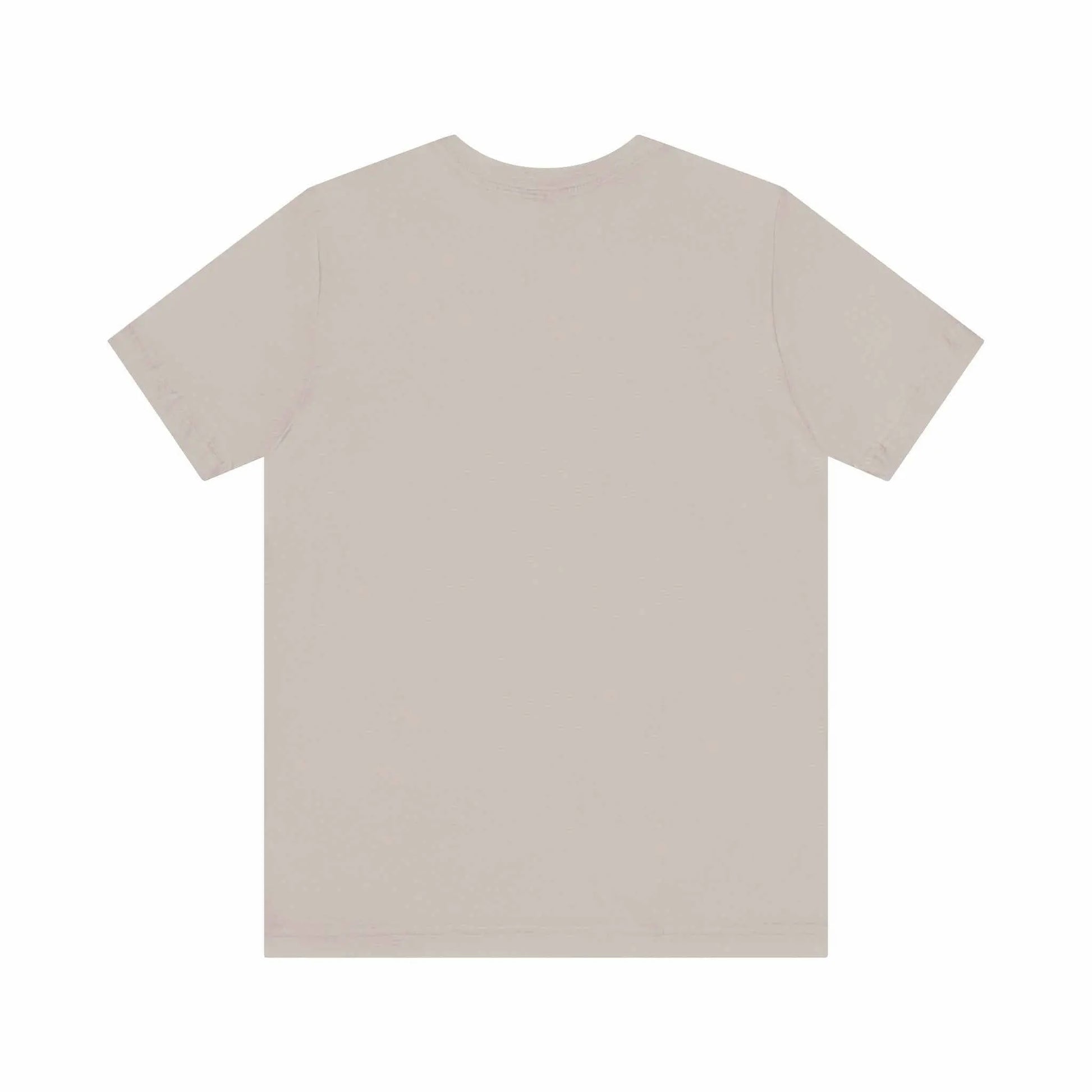 Unisex jersey short sleeve tee in soft cotton, back view, light fabric.