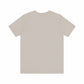 Unisex jersey short sleeve tee in soft cotton, back view, light fabric.