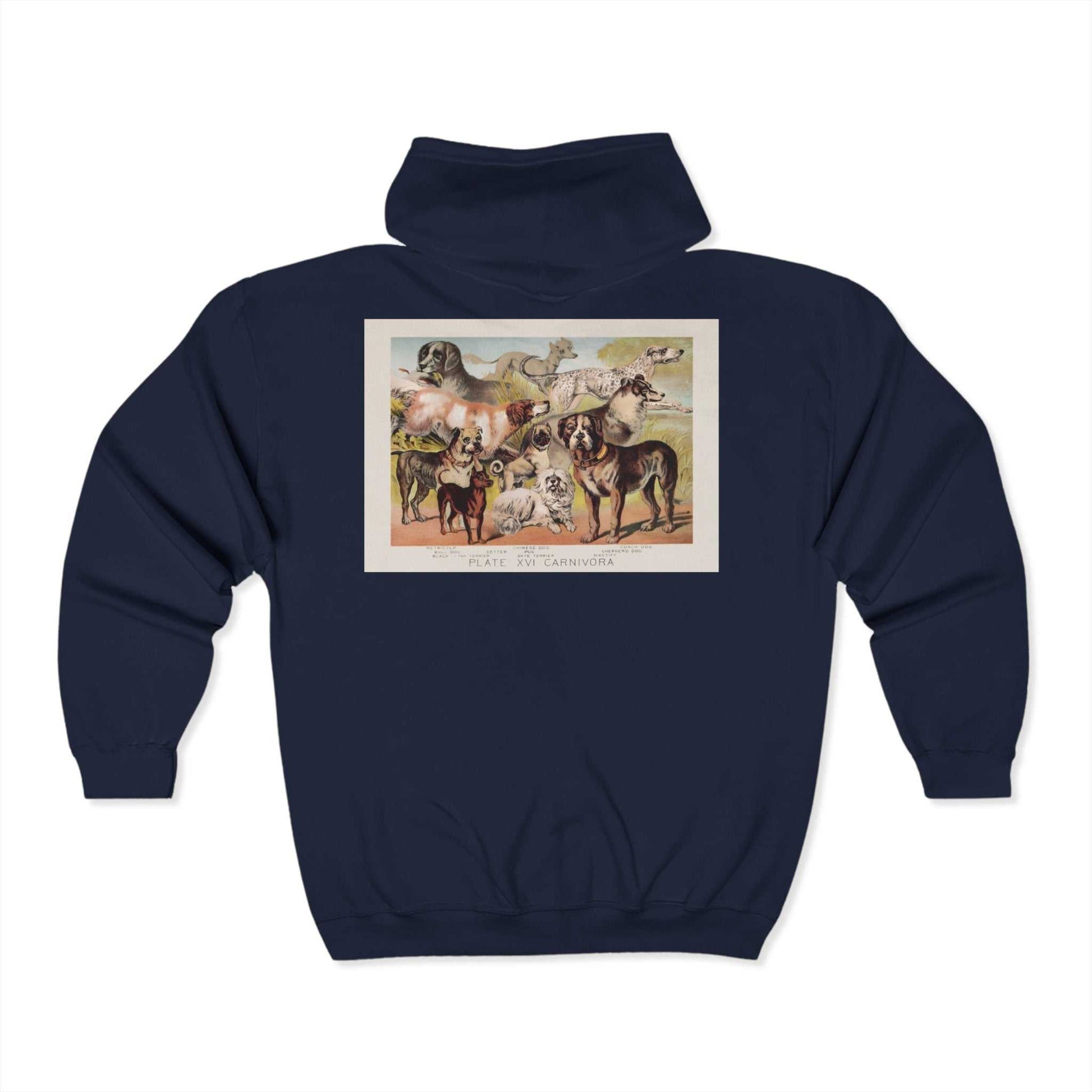 Cozy unisex zip hoodie with artistic animal print, classic fit and front pockets, ideal for art lovers.