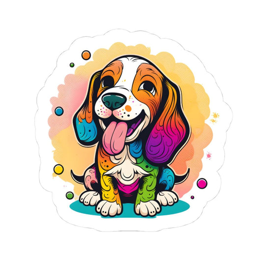 Kiss-Cut Stickers, colorful dog design, durable vinyl, glossy finish