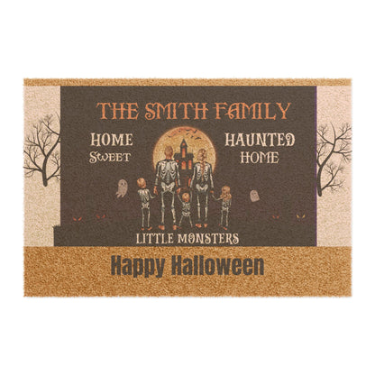 Personalized Halloween Doormat, Home Sweet Haunted Home, Spooky Welcome Mat, Fall Decor, Family Halloween Gift, Trick or Treat Entryway