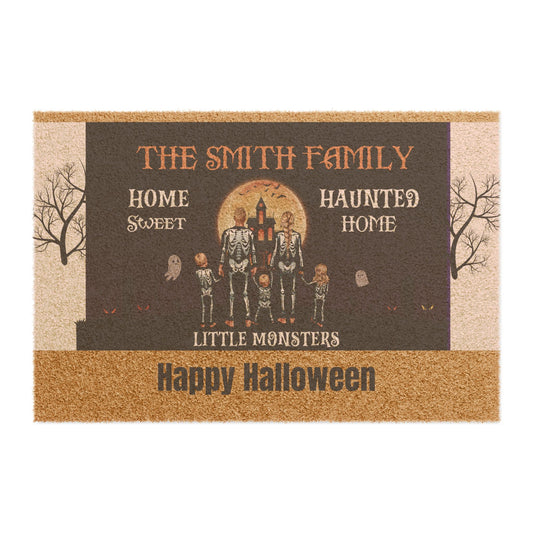 Personalized Halloween Doormat, Home Sweet Haunted Home, Spooky Welcome Mat, Fall Decor, Family Halloween Gift, Trick or Treat Entryway