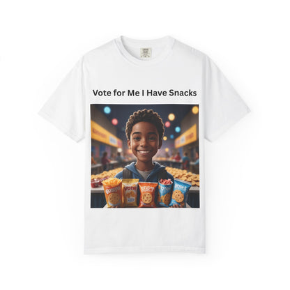 Vote for Me I Have Snacks T-Shirt | Fun Casual Wear, Gift for Snack Lovers, Election Humor Tee, Unisex Graphic Shirt