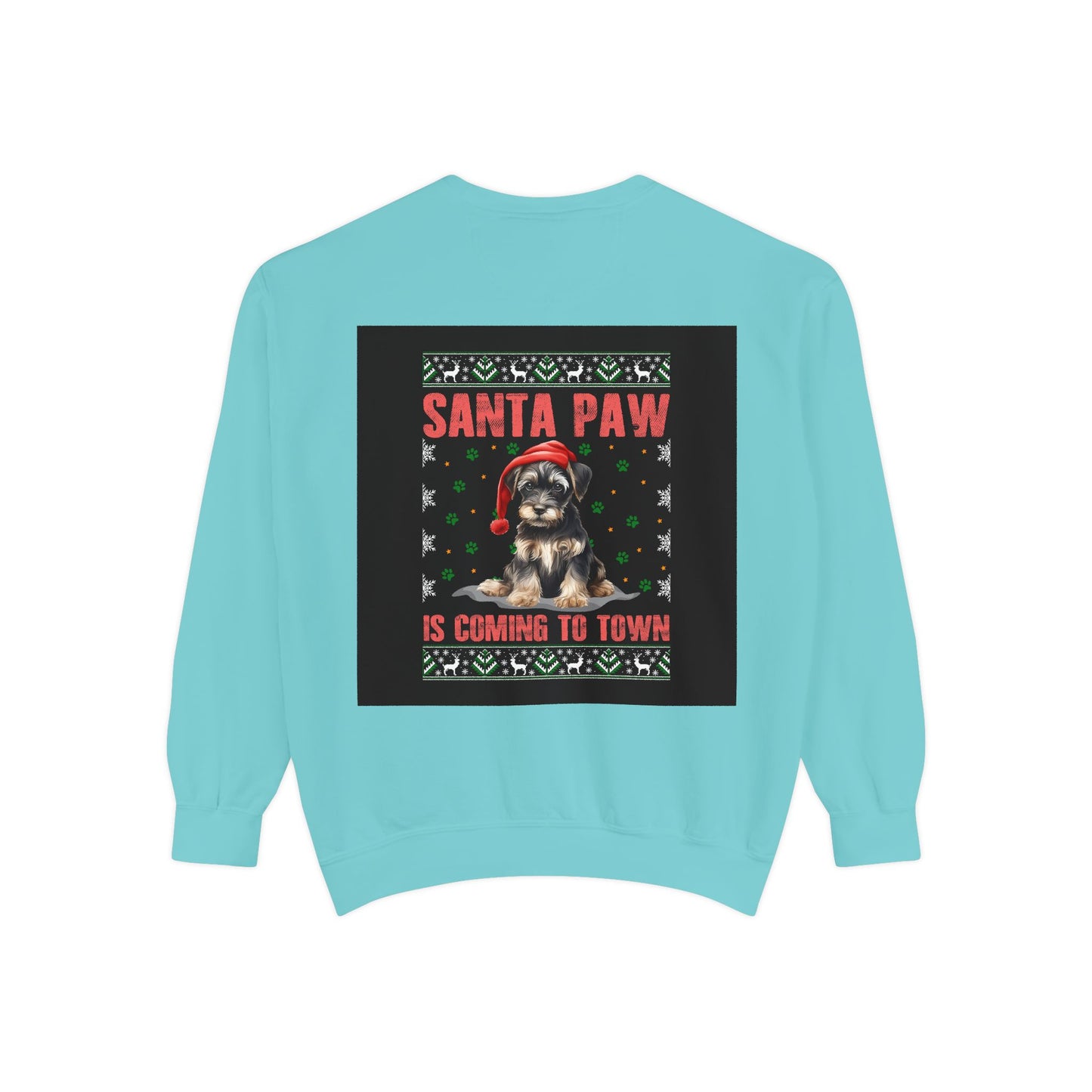 Santa Paw Unisex Garment-Dyed Sweatshirt, Cozy Holiday Gift, Dog Lover Apparel, Christmas Sweatshirt, Comfortable Layering