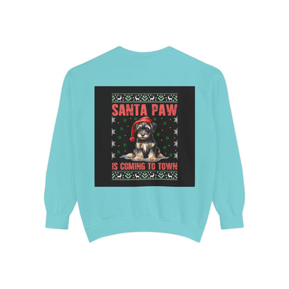 Santa Paw Unisex Garment-Dyed Sweatshirt, Cozy Holiday Gift, Dog Lover Apparel, Christmas Sweatshirt, Comfortable Layering