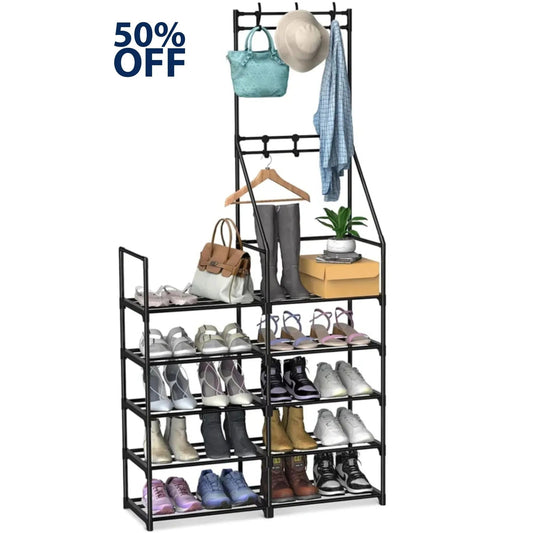 5-Tier Shoe Rack Shoe Storage Organizer, Freestanding Coat And Shoe