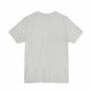 Unisex jersey short sleeve tee in light gray, breathable cotton, crew neckline, back view.