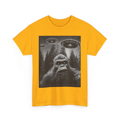 Bigfoot and flying saucers Unisex Heavy Cotton Tee - Size Variants ET