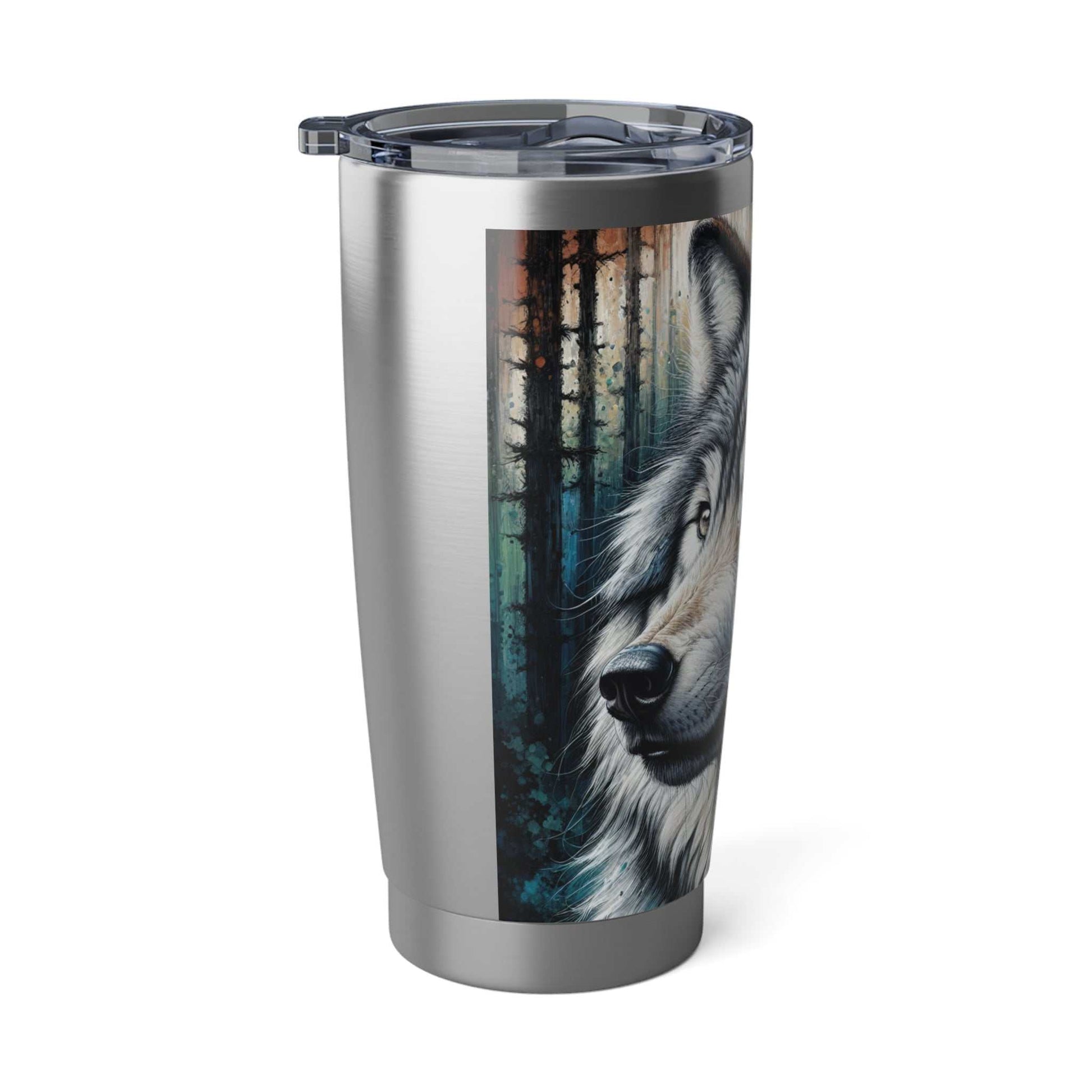 Vagabond Wolf 20oz Tumbler, insulated travel mug with vibrant design, ideal for adventurers and on-the-go lifestyles.