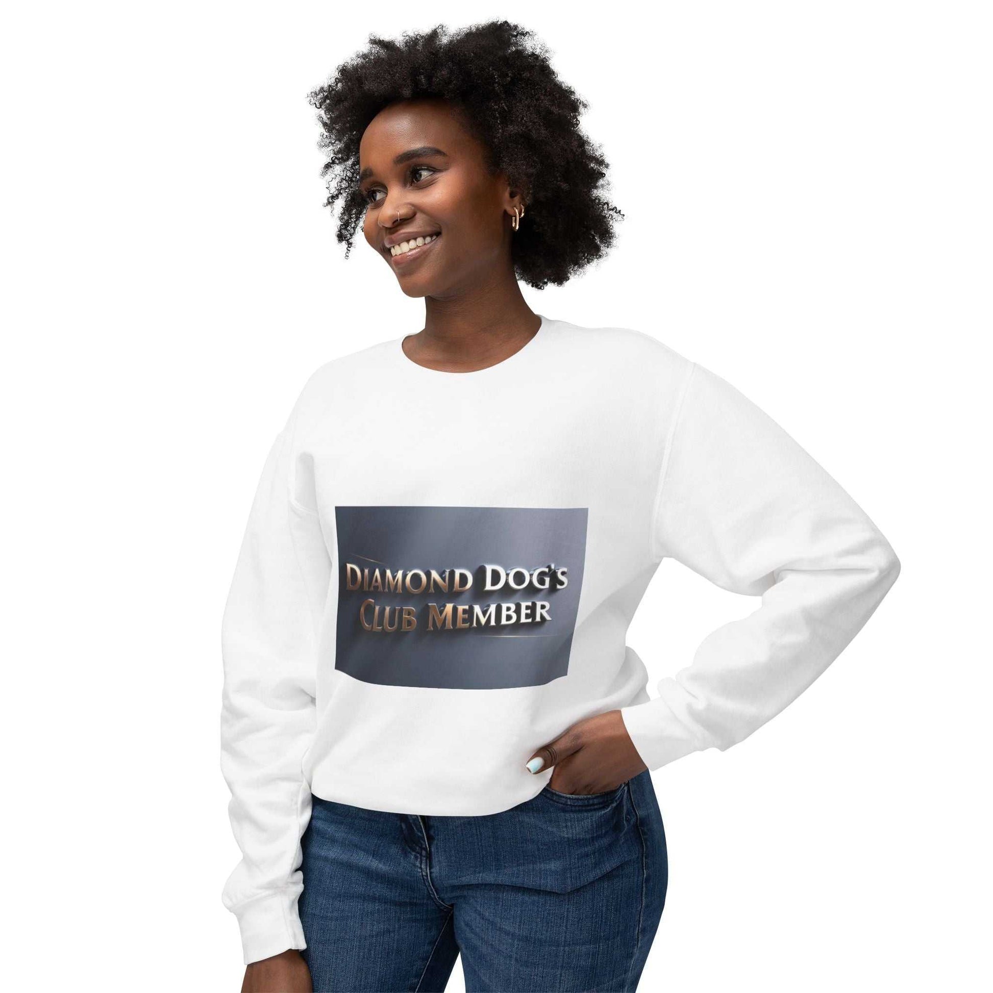 Unisex lightweight pullover sweatshirt with "Diamond Dog's Club Member" text, ideal for dog lovers and casual outings.