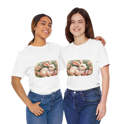 Spring Bunny Short Sleeve Tee with floral Easter bunny design, ideal for spring outings and casual wear.