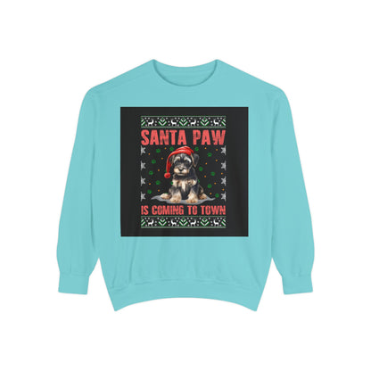 Santa Paw Unisex Garment-Dyed Sweatshirt, Cozy Holiday Gift, Dog Lover Apparel, Christmas Sweatshirt, Comfortable Layering