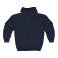 Unisex Heavy Blend™ Full Zip Hooded Sweatshirt in navy blue, back view showing classic fit and medium-heavy fabric.