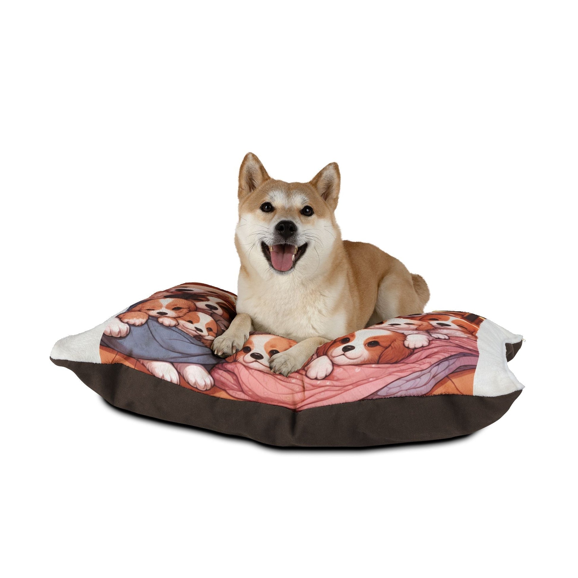 Cozy Puppy Paradise Pet Bed with Dog, Soft Plush Cushion, Cute Canine Decor, Pet Lover Gift