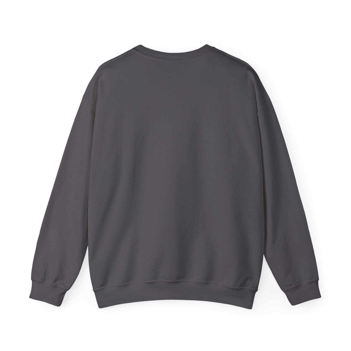 Unisex Heavy Blend™ Crewneck Sweatshirt in gray, back view showcasing ribbed cuffs and waistband.