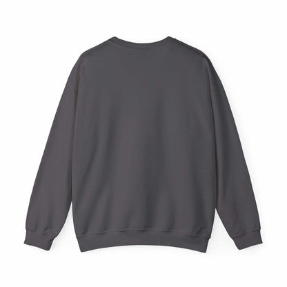 Unisex Heavy Blend™ Crewneck Sweatshirt in gray, back view showcasing ribbed cuffs and waistband.