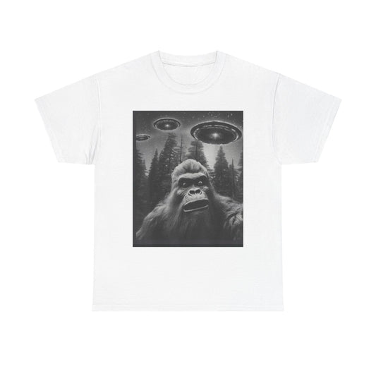 Bigfoot and flying saucers Unisex Heavy Cotton Tee - Size Variants ET