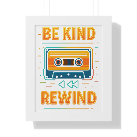 Retro Cassette Tape Wall Art, Be Kind Rewind Framed Poster, Vintage Decor, Gift for Music Lovers, Home Office Decoration - Toddcraft
