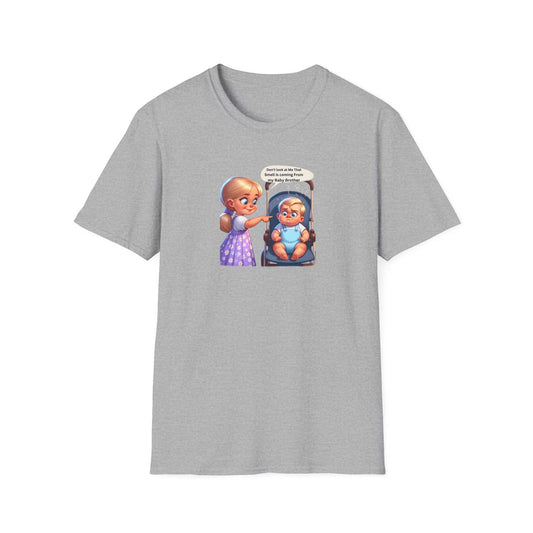 Unisex Softstyle T-Shirt, grey with cartoon print, short sleeves, crew neck.