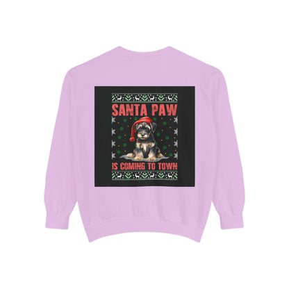 Santa Paw Unisex Garment-Dyed Sweatshirt, Cozy Holiday Gift, Dog Lover Apparel, Christmas Sweatshirt, Comfortable Layering