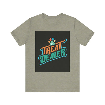Unisex Jersey Short Sleeve Tee with "Treat Dealer" design, soft cotton, crew neckline, breathable fabric, casual fit.