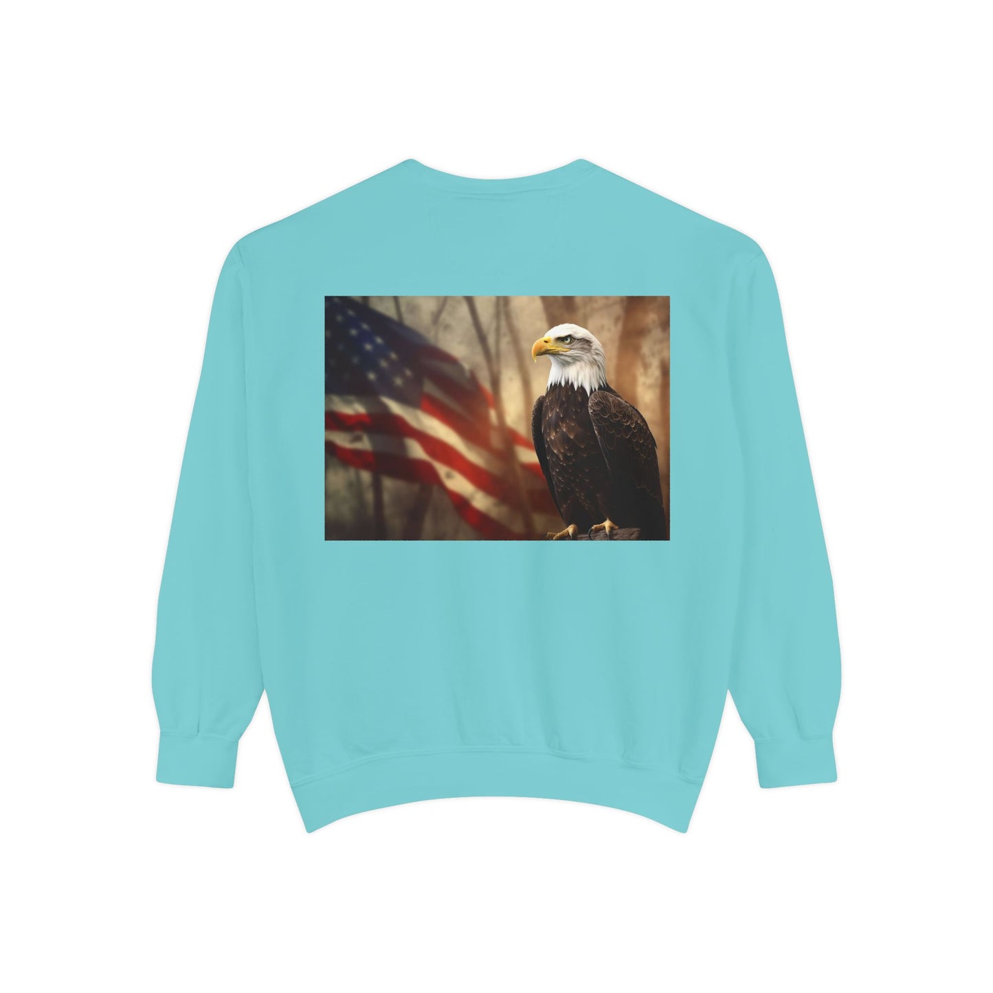 Unisex Garment-Dyed Sweatshirt America The Beautiful and The American Flag and a Bald eagle perfect gift for Freedom fighters and nature lovers