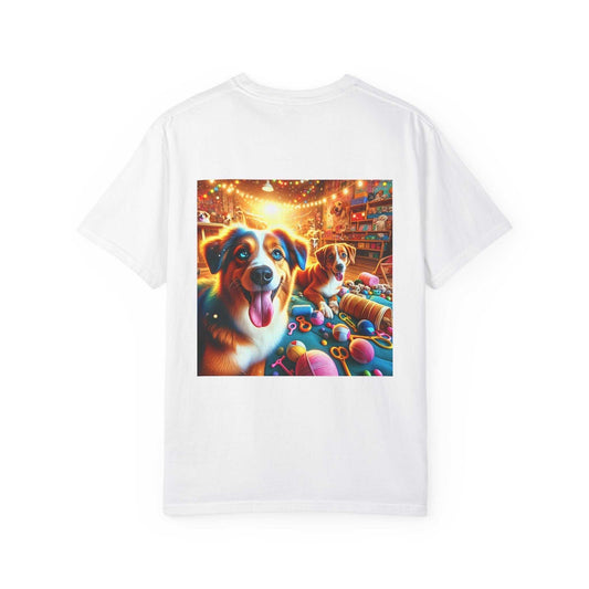Dog Lover's Garment-Dyed T-Shirt features a playful dog design, perfect for pet enthusiasts.