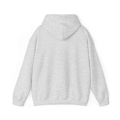 Unisex heavy cotton hooded sweatshirt, back view with hood, light gray color.