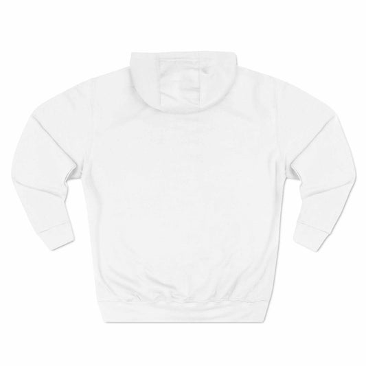 Three-panel fleece hoodie in white, back view, showcasing cozy and durable design.