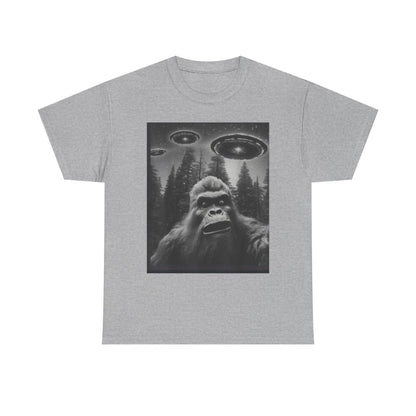 Bigfoot and flying saucers Unisex Heavy Cotton Tee - Size Variants ET