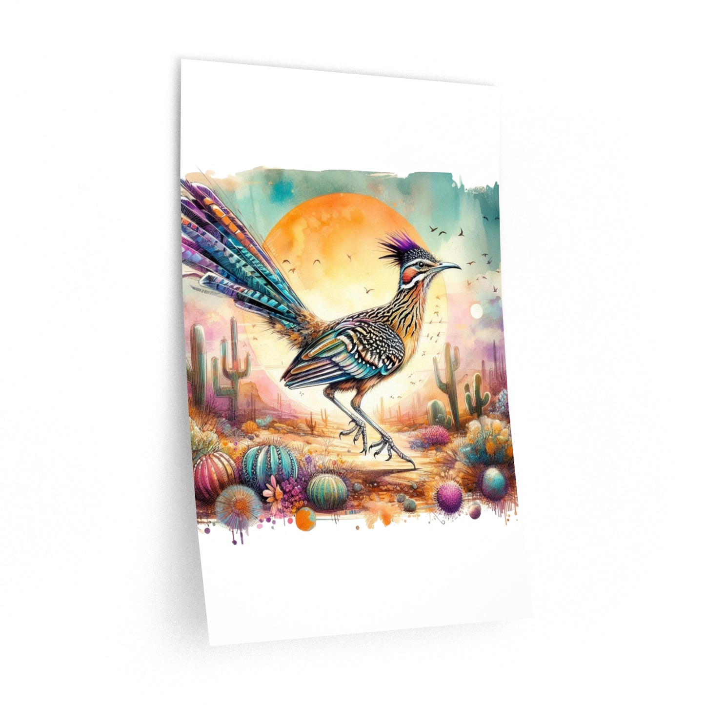 Roadrunner Wall Decals desert landscape minimalist decor water painting