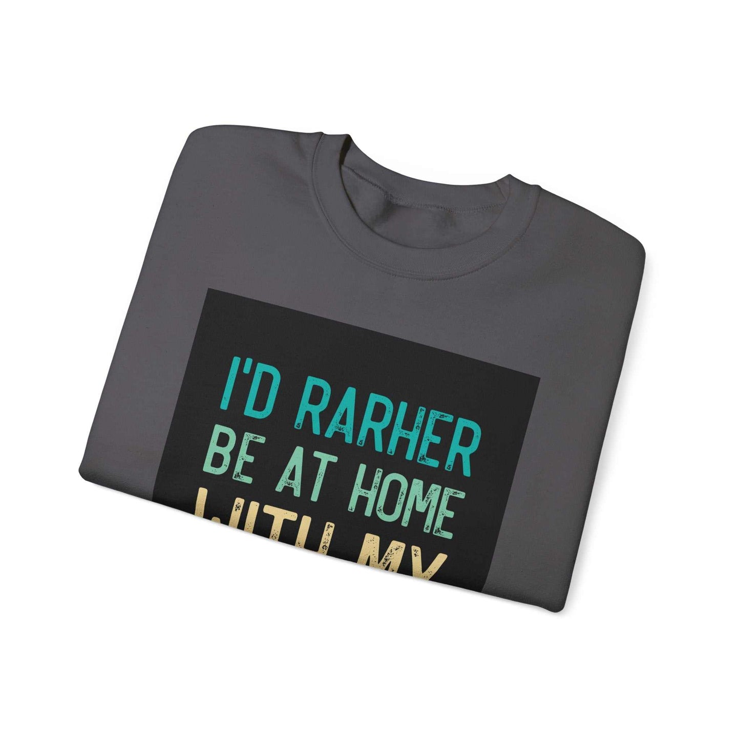 Unisex Heavy Blend™ Crewneck Sweatshirt with text design, folded and displayed.